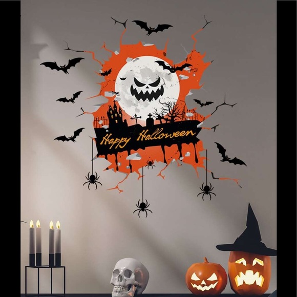 Halloween Bat & Spider Print Wall Sticker - Picture 2 of 2